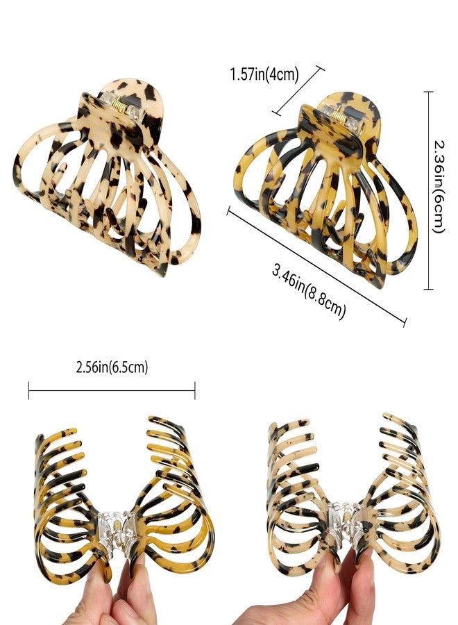 Shinowa Hair Clips, 2-Pack Bohemian Tortoise Shell Hair Claw Clips Strong Hold Big Hair Jaw Clips for Thick Hair, Hair Accessories for Women Girls, Leopard - Image 2